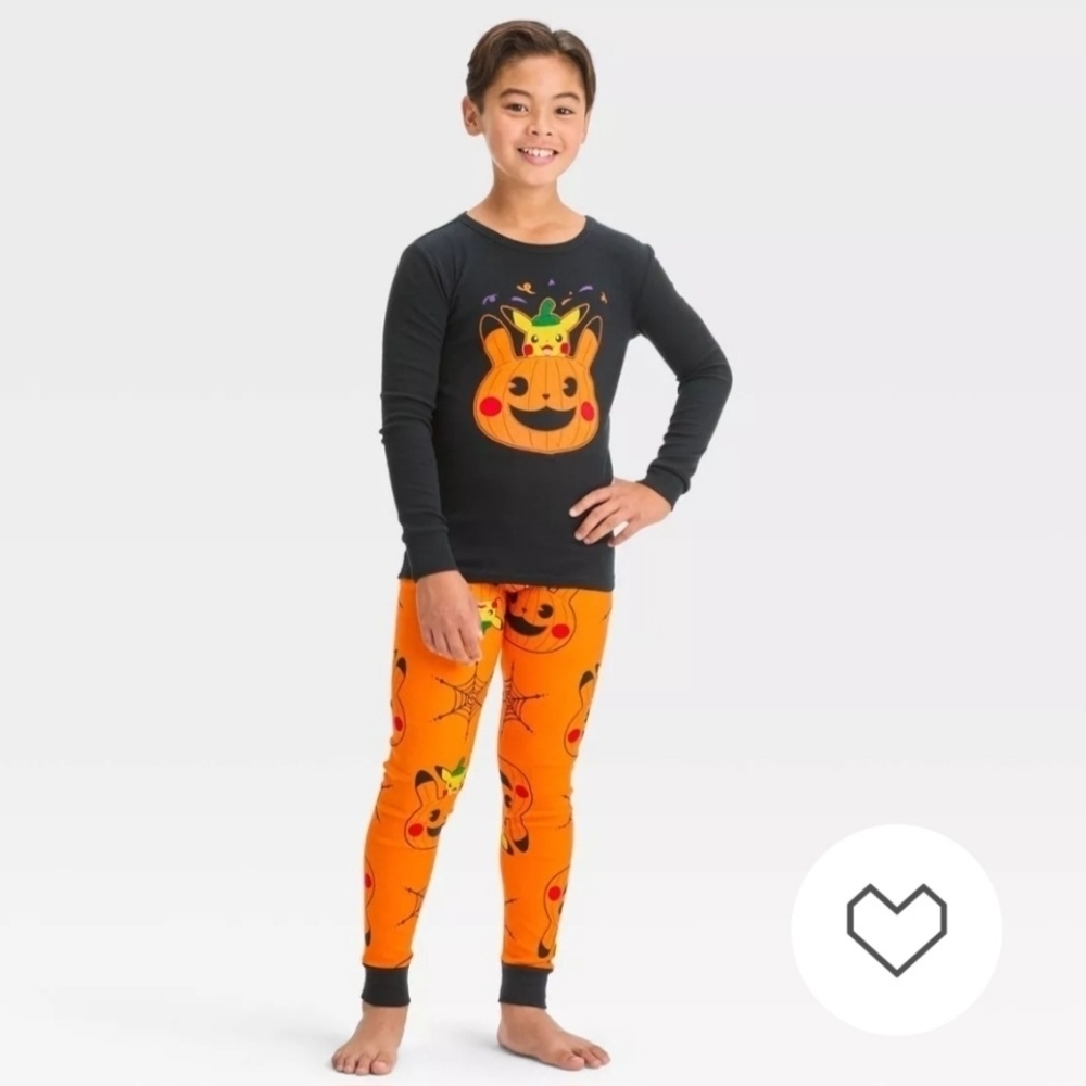 NWT Pokémon Pikachu Halloween 2 Piece Pajama Set Black Orange Boy's Size 10 EUC